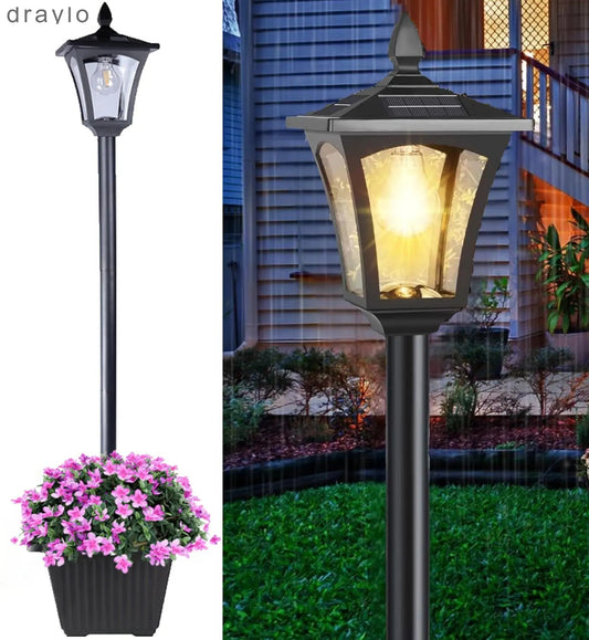 65" Solar Lamp Post Light with Glass Planter, Outdoor Decor