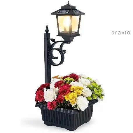 2-in-1 Solar Post Light with Planter, Outdoor Decor
